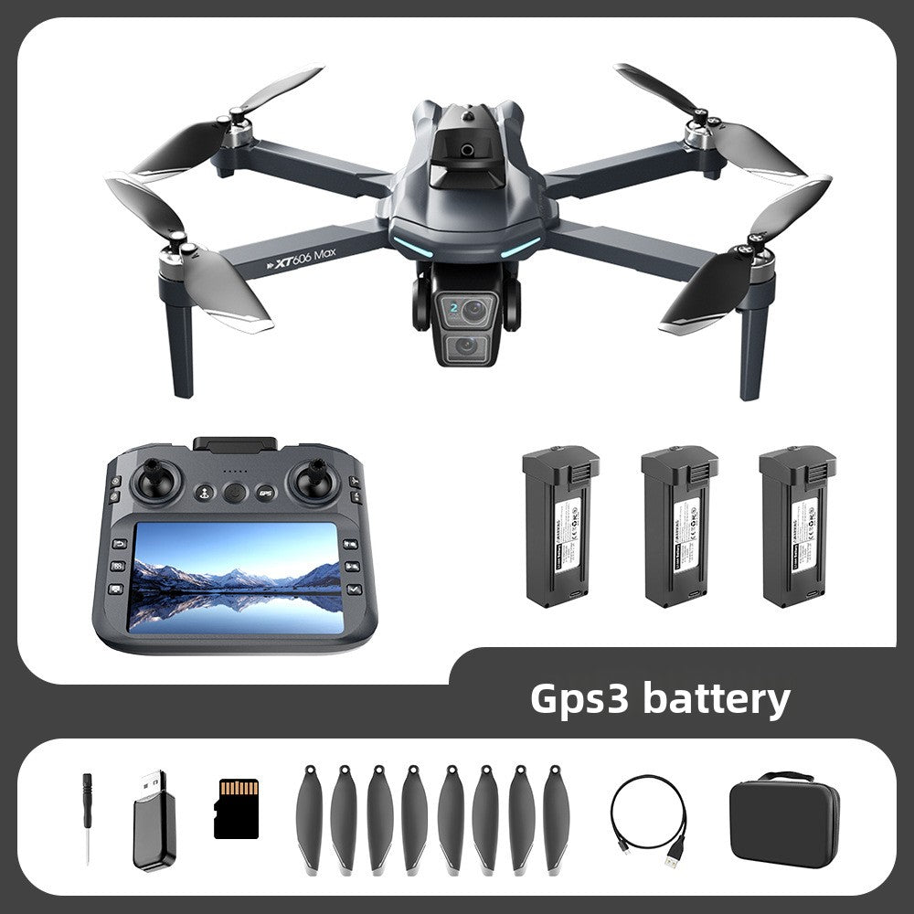 Drone XT606 quadricoptère double camera 6K HD écran LCD retour GPS intelligents Système d'évitement d'obstacles