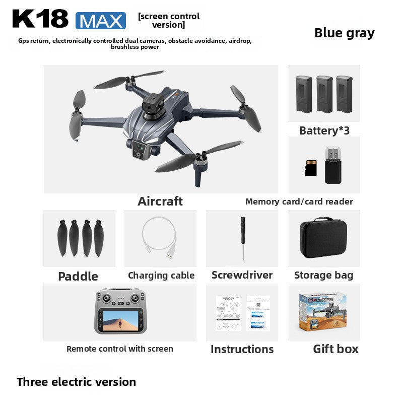 Drone K18 MAX Full HD 4K Retour GPS écran LCD System Anti obstacle