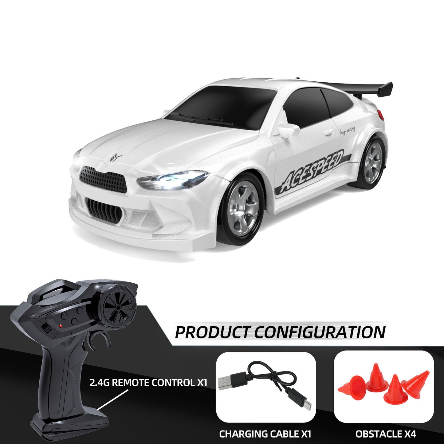 Mini voiture de drift Télécommandée 1/64 Feux LED BMW M4 PORSCHE 911