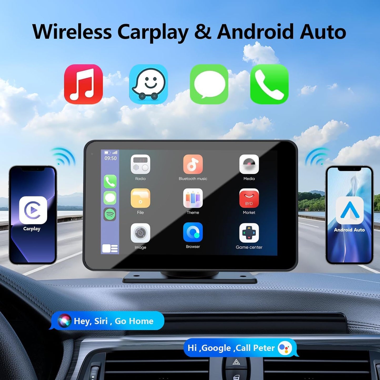 Écran tactile HD CarPlay Android Auto sans fil caméra de recul