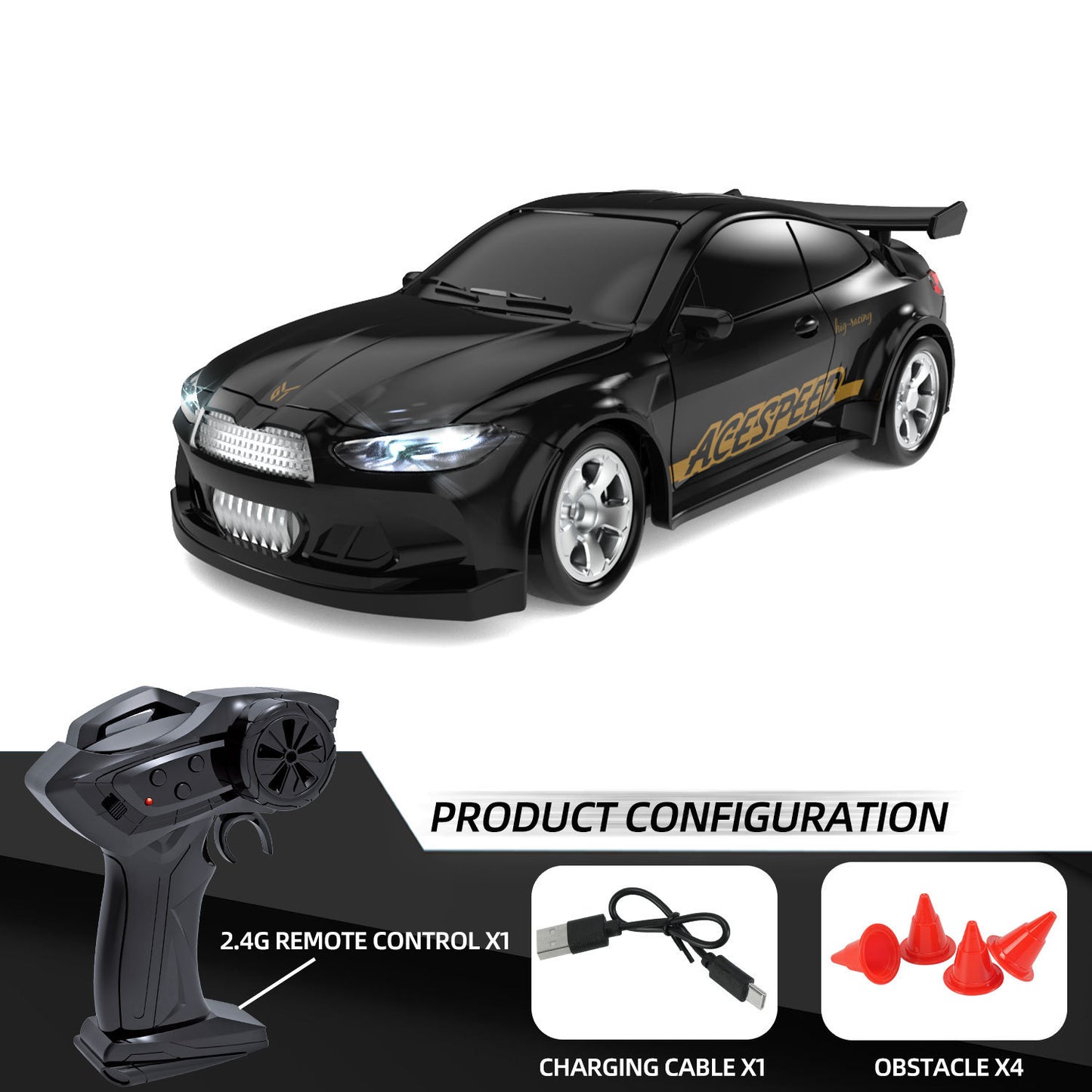 Mini voiture de drift Télécommandée 1/64 Feux LED BMW M4 PORSCHE 911
