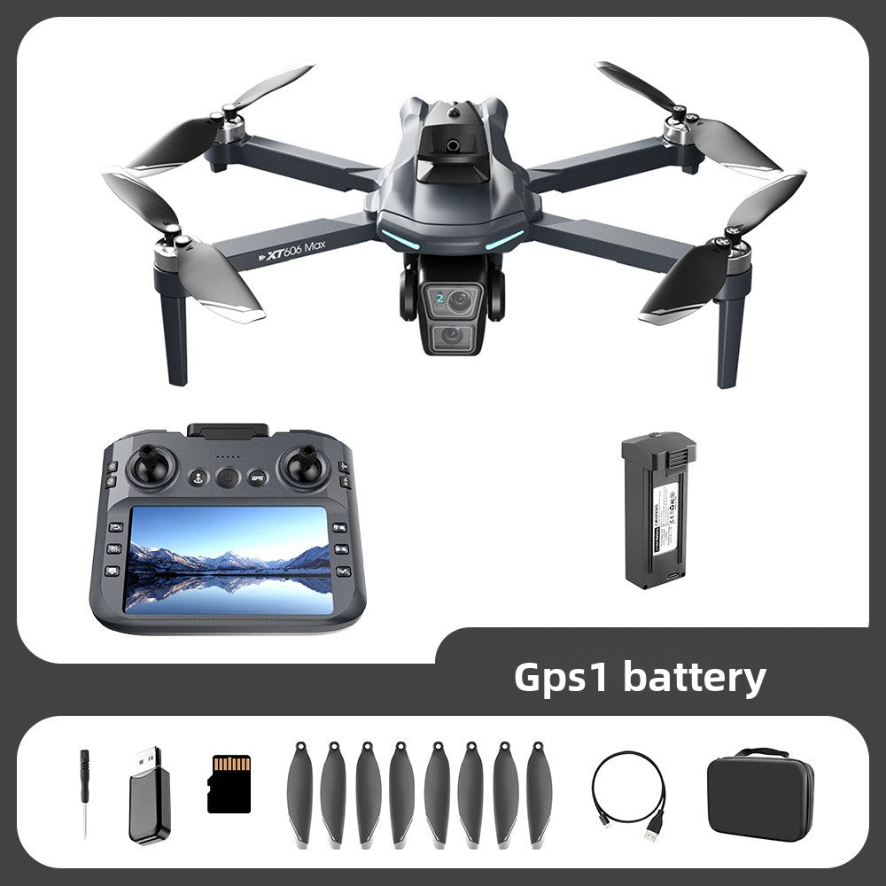 Drone XT606 quadricoptère double camera 6K HD écran LCD retour GPS intelligents Système d'évitement d'obstacles