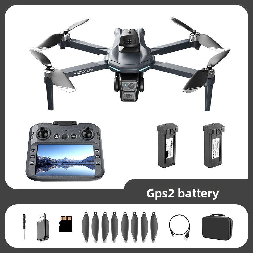 Drone XT606 quadricoptère double camera 6K HD écran LCD retour GPS intelligents Système d'évitement d'obstacles