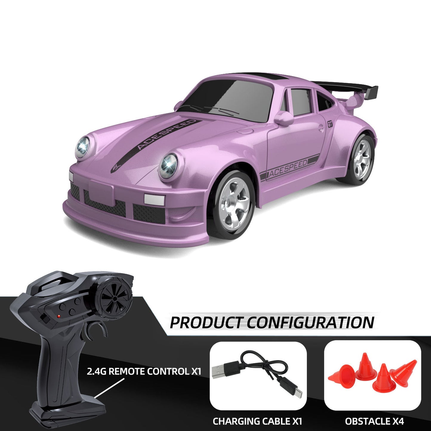 Mini voiture de drift Télécommandée 1/64 Feux LED BMW M4 PORSCHE 911