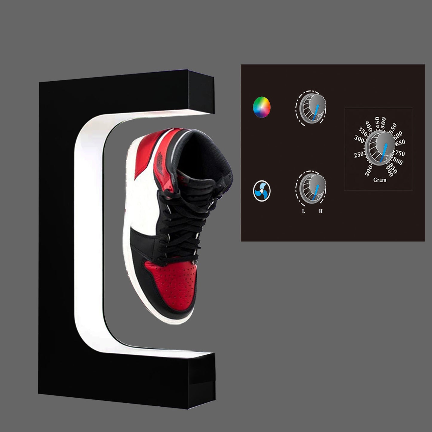 Présentoir à chaussures à lévitation magnétique réglable 360° 950g LED
