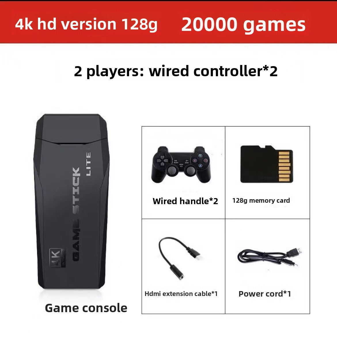 Console de jeux TV, manette de jeu 4K HD, 20 000 jeux rétro game stick