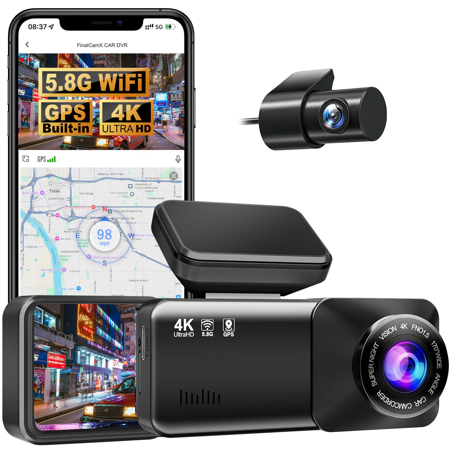 Caméra embarqué Double caméra Full HD 4K Avant Arrière Vision nocturne Traceur GPS
