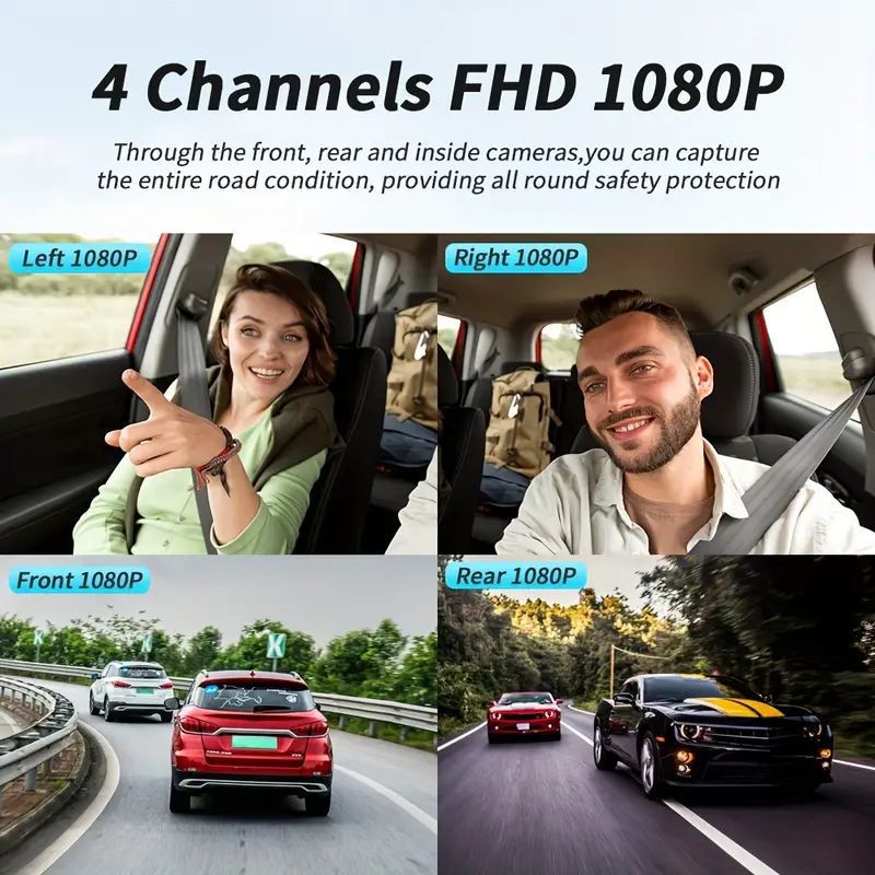Caméra embarquée 4 canaux FHD 1080p avec vision nocturne avant, gauche, droite et arrière
