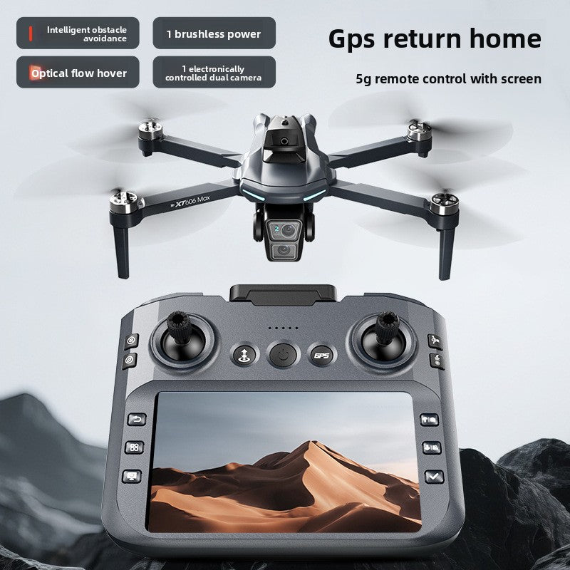 Drone XT606 quadricoptère double camera 6K HD écran LCD retour GPS intelligents Système d'évitement d'obstacles
