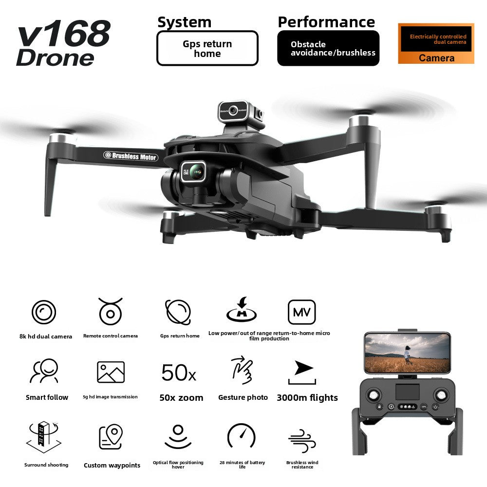 Drone V168 PRO MAX GPS caméra HD 8K Évitement intelligent des obstacles