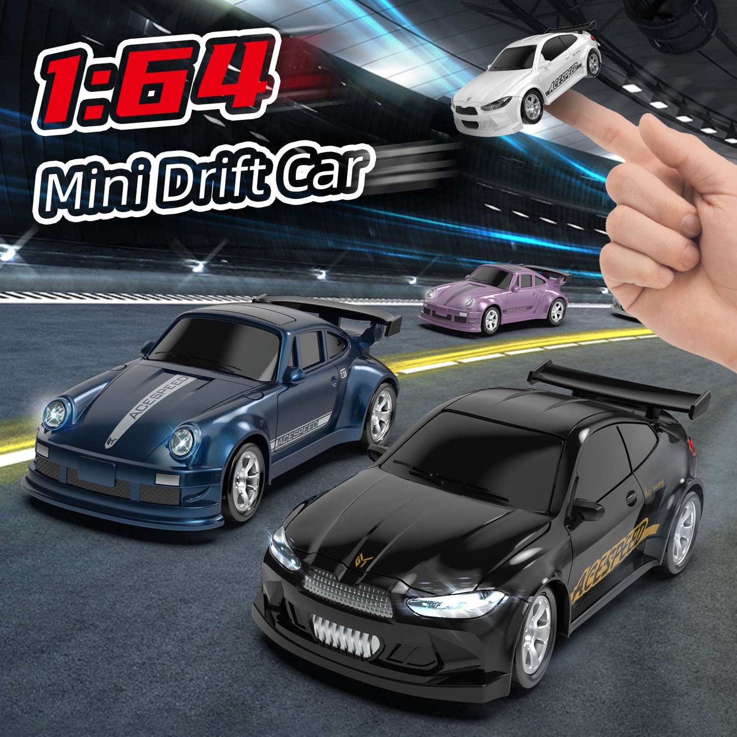 Mini voiture de drift Télécommandée 1/64 Feux LED BMW M4 PORSCHE 911